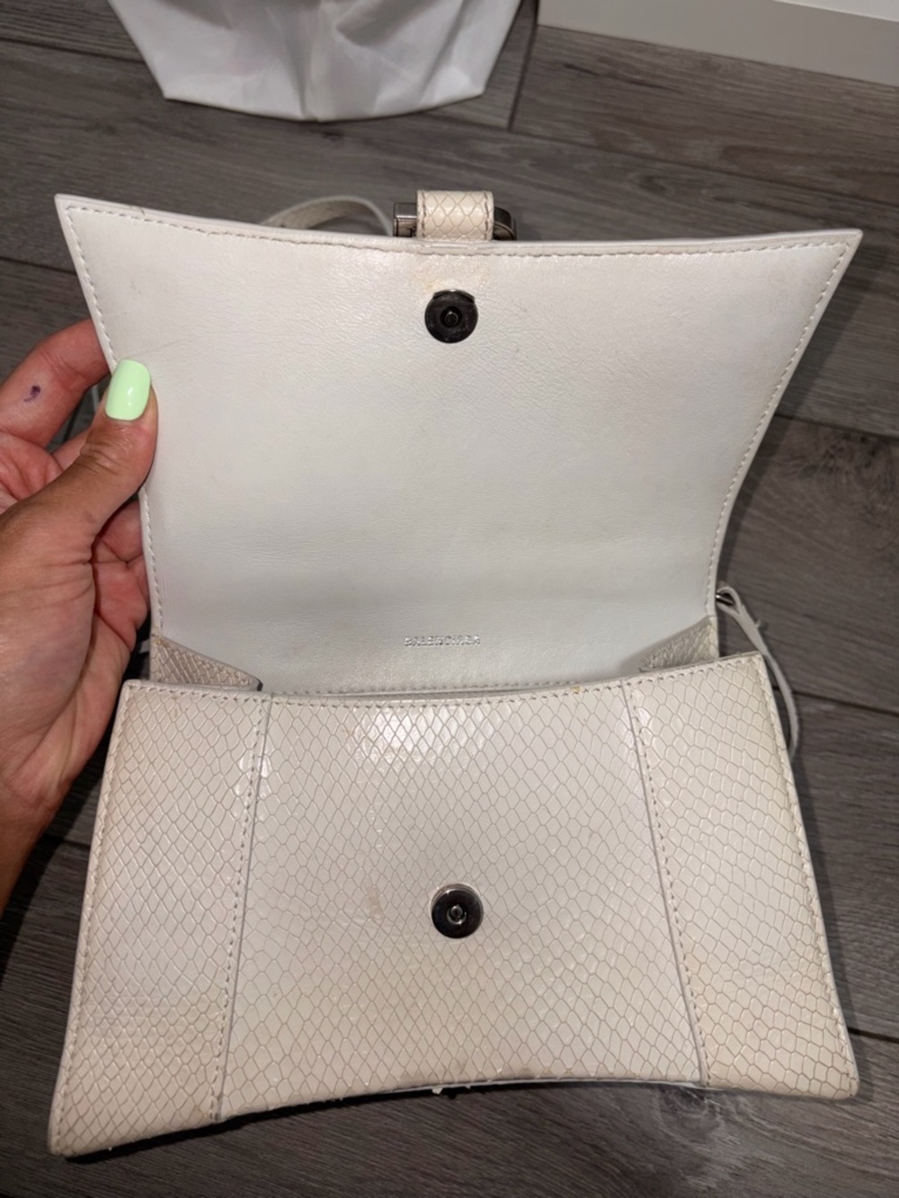 Balenciaga Cream Textured Hourglass Mini Top Handle Crossbody - Picture 6 of 13